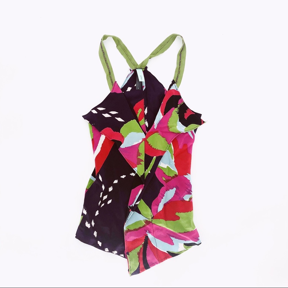 Jaloux silk floral print tank top beaded ruffle s